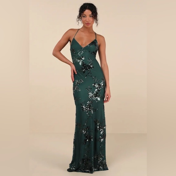 Lulus Dresses & Skirts - Lulus Valhalla Forest Green Sequin Lace-Up Maxi Dress